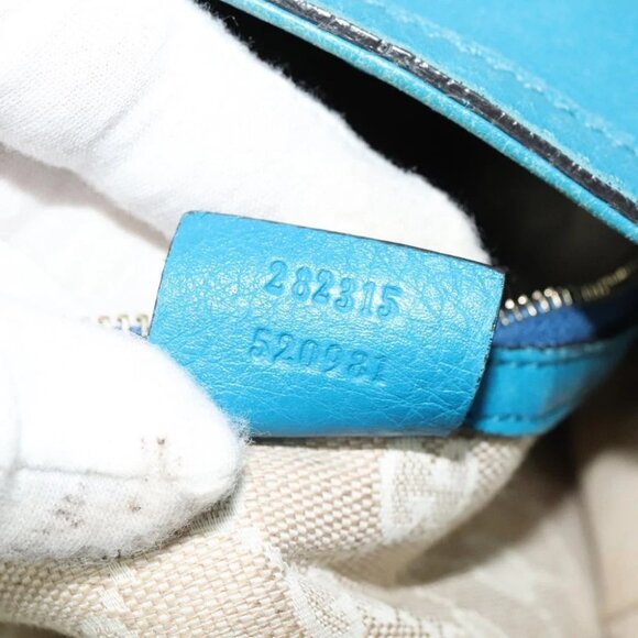 GUCCI Bamboo Hand Bag Leather 2way Blue Gold - Picture 15 of 16